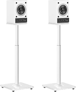 MOUNTUP Universal Speaker Stands Pair, 28.3" to 37.4" Height Adjustable Floor Speaker Stands, Holds Bookshelf & Large Satellite Studio Speakers, Cable Concealing, 22LBS Capacity, 9.8" Plate, White