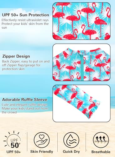 Image of Alakuoti Long Sleeve One Piece Ruffle Swimsuit for Toddler Girls Baby Girl Rashguard Shirt with UPF 50+ Sun Protection