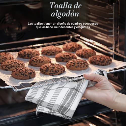 Miniatura 2 de Utopia Towels Toallas De Cocina A Cuadros, 38 X 64 Cm, 100 Algodón Hilado En Anillo, Súper Absorbentes, Juego De Barra De Limpieza Suave Y Reutilizable 12 Unidades, Gris, Blanco