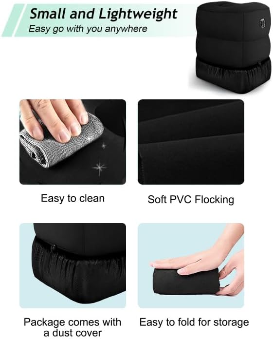 JefDiee Inflatable Travel Foot Rest Pillow, Kids Airplane Bed, Adjustable 3 Layers Height Leg Rest Pillow, Adults Travel Essentials Great for Airplane, Office, Home, Trains, Cars (Black) - Image 6