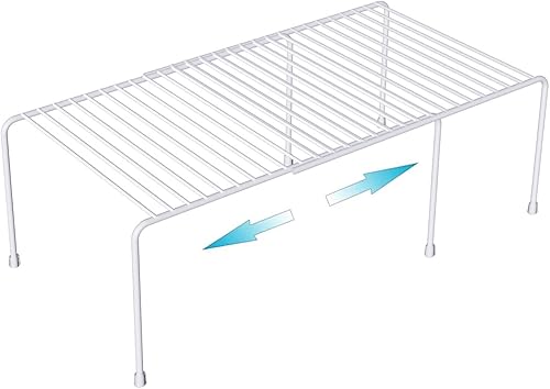 Miniatura 8 de Juego de 4 estantes organizadores para gabinete de cocina, organizador apilable y almacenamiento para armario, estante expandible con alzas