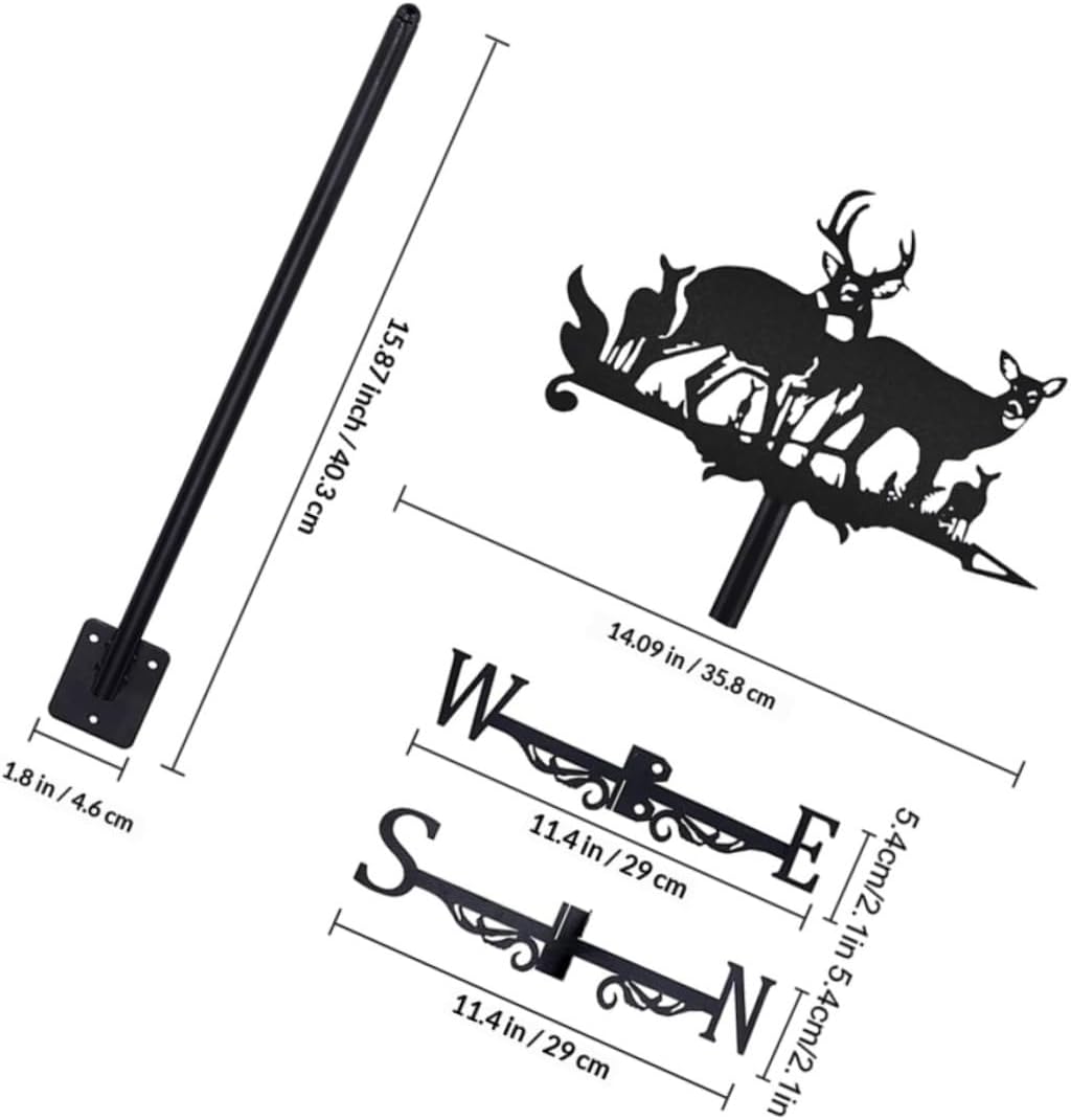 Garden Weathervane Metal Elk Weather Vane Yard Decor Outdoor Lawn Wind Direction Indicator with Mount for Roof and Garden Use