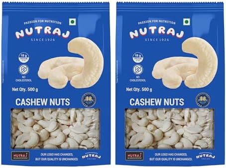 Nutraj Raw Cashews 1kg (500g X 2) Pouch | Kaju |Dry Fruits and Nuts | Grocery