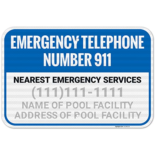 Custom Emergency Telephone Number 911 Sign, 12x18 Inches, 3M EGP Reflective .063 Aluminum, Fade Resistant, Made in USA