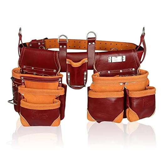 TRUTUCH Grain Leather Tool Belt | 18 Pockets | Tool Rig Set | Tool Pouch | Drywall Tool Belt | Carpenter Tool Bag | Leather Tool Belts for Men | Construction | Framers | Electrician (Maroon)