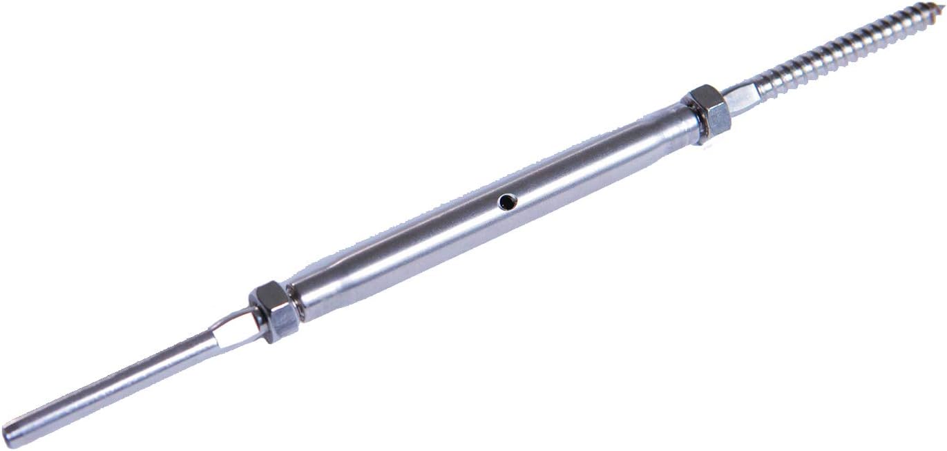 Stainless Steel Hand-Crimp Lag and Stud Turnbuckle Tensioner for 1/8 Cable Railing (Lot of 1)