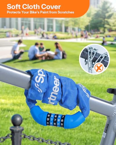 Image of Sportneer Bike Lock: 5 Digit Combination High Security Anti Theft Bike Chain Lock - 3.6ft Heavy Duty Keyless Bicycle Lock for Bike, Motorcycle, Scooter, Door & Gate - 6mm Thick, Easy to Use, Blue