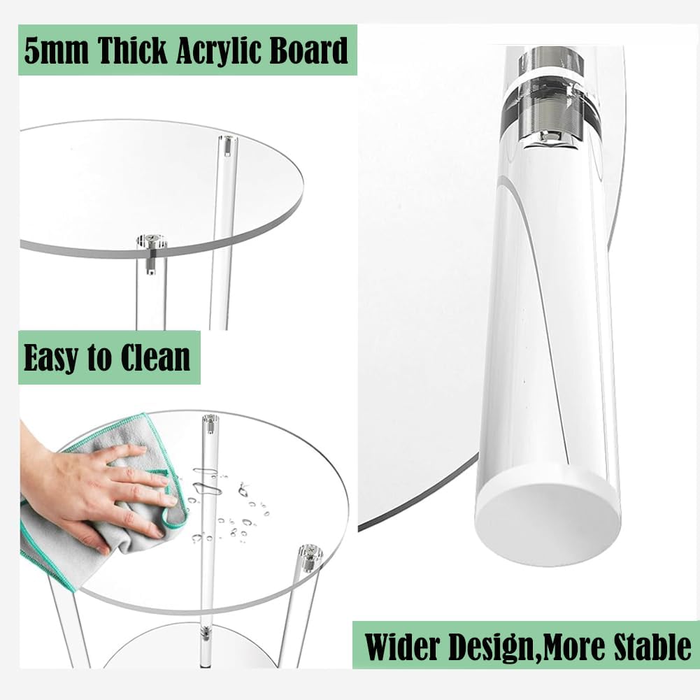 Modern Clear Acrylic Round Side Table,2 Tier Detachable End Table,15.75" Wide Drink Table for Small Spaces,Acrylic Coffee Table for Living Room, Bedroom,Study Room Round,Easy Assembly,Clear