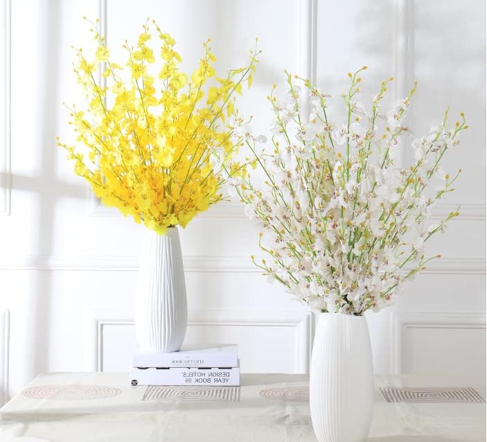 Decpro 12 Pcs Artificial Dancing Lady Orchid Flower Faux Long Stem Silk Flowers for Home Wedding Office Party Festive Garden Decor, Table Centerpieces, White