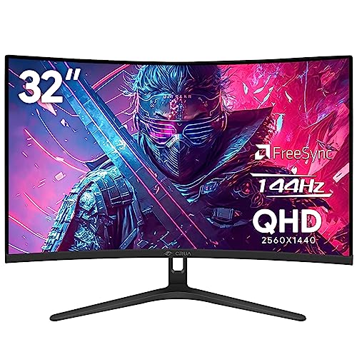 Crua 32" Curved Gaming Monitor,144Hz Qhd(2560X1440P) Va 1800R Display,95% Srgb,1Ms(Gtg) Support Freesync Computer Monitor, Narrow Bezel Desktop Pc Monitors Compatible Hdmi, Dp- Black(Support Vesa) #TOP29