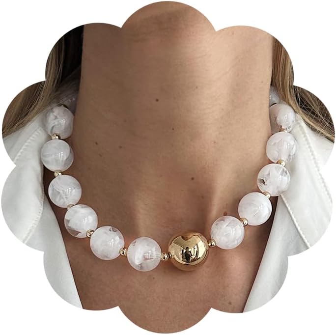 Chunky Beaded Necklace for Women Large Ball Beads Statement Necklaces Summer Surfer Beach Strand Necklaces Jewelry Accessories