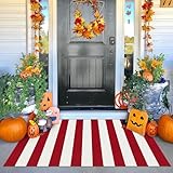 KOZYFLY Red White Striped Outdoor Rug 3x5 Ft Woven Christmas Area Rug Washable...