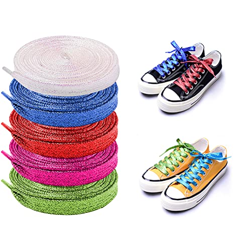 Ayecehi Shimmer Glitter 42" Solid Colored Flat Shoelaces 5 Pairs Flat Colored Shoe Laces Strings For Sneakers Skate Boots Sport #TOP3