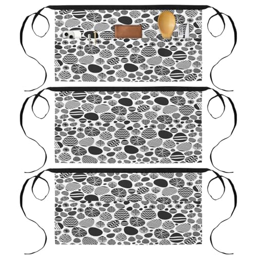 Lot de 3 tabliers courts de chef noirs avec 3 poches pour cuisine et bistrot