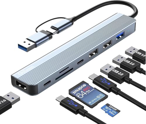 Hub USB C 3.0, 8 en 2 USB Hub Multiport Lecteur avec U-S-B 3.0, 3 U-S-B 2.0, Carte SD TF, 2 USBC Ports, Hub Type C pour MacBook Air/Pro, Galaxy, Pad, Windows,...