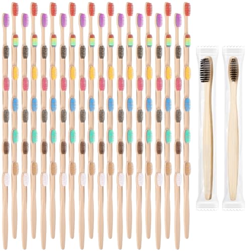 Bruislard 120PCS Bamboo Toothbrushes, Prepasted Disposable Toothbrush, Bulk Soft Bristle