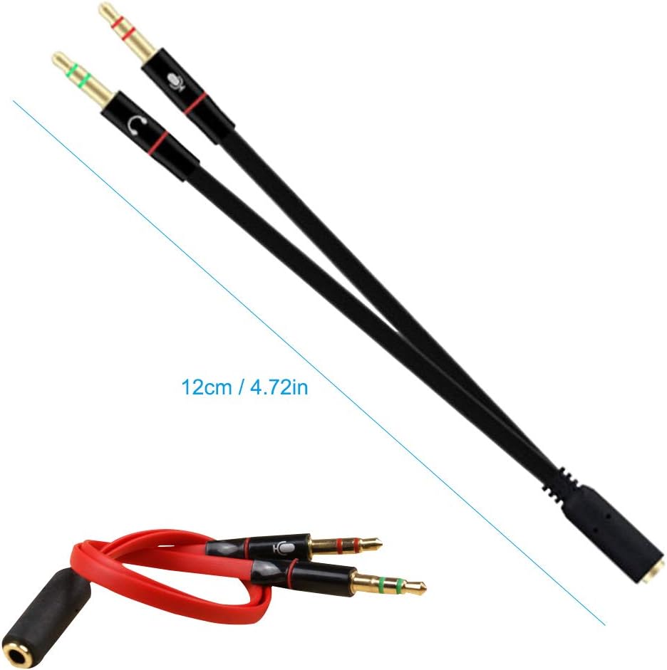 3 Packs Headphone Splitter, SourceTon Flat Cable Headset Splitter Cable 3.5mm Female to 2 Male Compatible with PC and Old Version Laptop