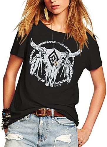 Romastory Womens Street Pattern Novelty T-Shirt Short Sleeve Loose Summer Tops Tee Shirts (L, Black)