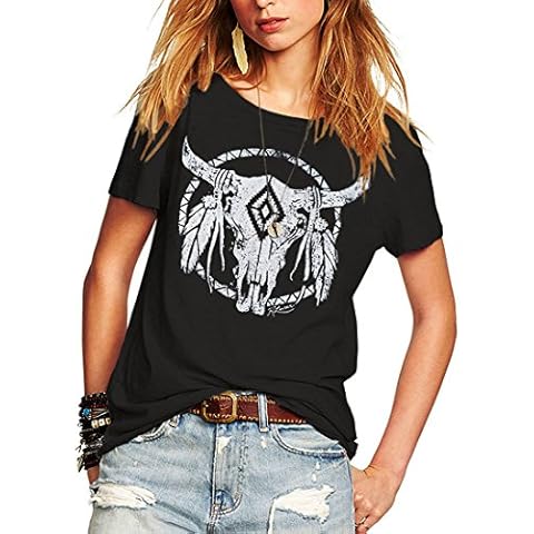 Romastory Womens Street Pattern Novelty T-Shirt Short Sleeve Loose Summer Tops Tee Shirts (L, Black) Cover