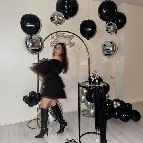 Image of 14 Pcs Black Round Foil Balloons Halloween Black 4D Ball Balloons