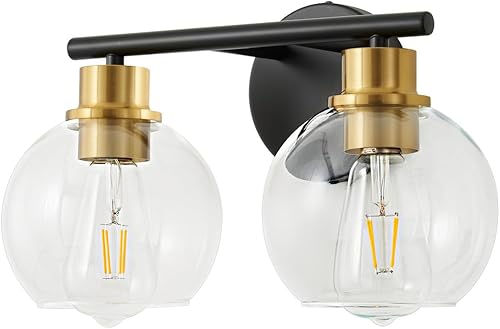 Miniatura 109 de Lámpara de tocador de baño de 3 luces negras y doradas con pantallas de vidrio, aplique de pared industrial Negro y Dorado,Dorado,Negro