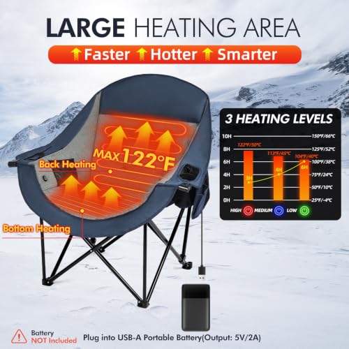 Image of Heated Oversized Camping Chair 2 Pack - Heavy Duty Padded Outdoor Chairs