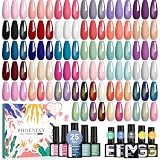 Phoenixy 30 PCS Gel Nail Polish, 25 Color Gel Nail Polish Kit 5pcs Base Coat Glossy Matte Gold Glitter and Silver Glitter Top Coat Fall Winter White Purple Pink Red Green Starter Gift for Women