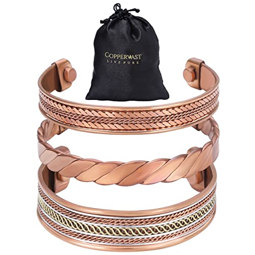 Copper Bracelets For Men And Women- Set Of 3 | 100% Copper | Natural Relief For Joint Pain And Arthritis | Gift Bag #TOP4