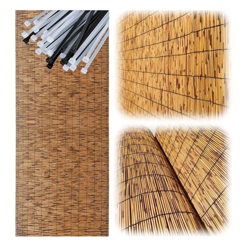 Pantalla de Valla Caña, Valla de Cañas Exterior, Rollo de Caña para Valla Privacidad, Pantalla de Privacidad Rollos de Vallas Decorativas Estera Caña Protección para Patio Balcón Jardín(A1,75x450 cm 2