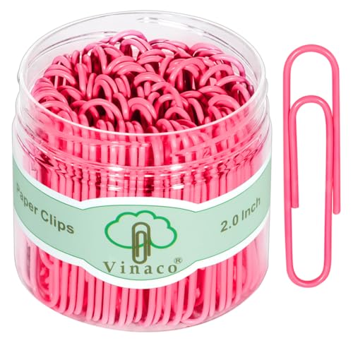 Vinaco Pink Large Paper Clips, 100 Pcs 2", Rust Resistant Office Supplies