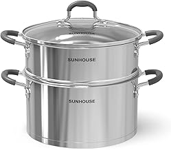 SUNHOUSE - 5.5 Quarts Multipurpose Stock Pot and Steamer Pot with PFOA-free, 18/10 Stainless Steel Steam Pot for Cooking Vegetables, Seafood - Cooking Pot with Lid Suitable for Soups, Stews and Pasta