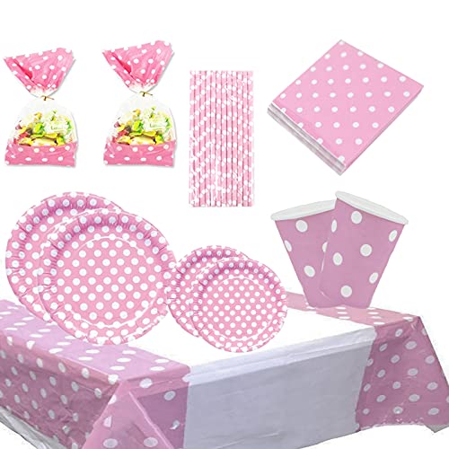 cotigo Set de Vajilla Desechables para Fiesta de Cumpleaños,para 16 Personas,Diseño Lunares,Color...