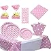 Set de Vajilla Desechables para Fiesta de Cumpleaños,para 16 Personas,Diseño Lunares,Color Rosa, Ideal para Niñas y Infantiles…