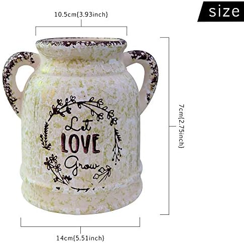 Soyizom Rustic Ceramic Large Vase Vintage Farmhouse Chic Milk Jug Can Country Plant Pot French Decorative Bouquet Holder with Handle for Flower Arrangements Planter for Home Kitchen Wedding Decor