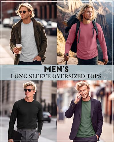 Image of August Alley 4 Pack Men's Big and Tall Cotton Shirts L-7xl, Long Sleeve Oversized Tops Loose Casual Large T-Shirts Basic Tee