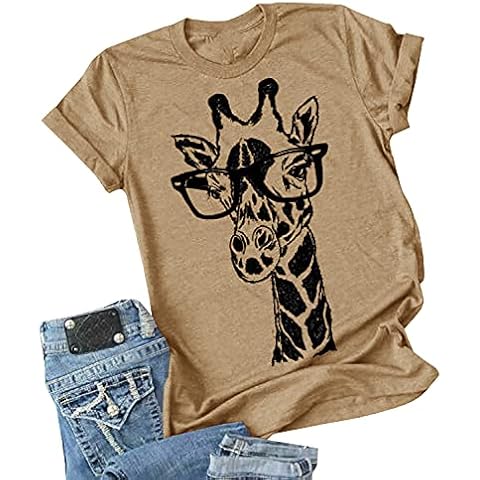 Auburet Womens Giraffe T Shirt Summer Funny Graphic Short Sleeve Crewneck Tees Casual Shirt Tops Cover