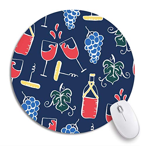 Preisvergleich Produktbild Rundes Mauspad Rotwein Sommelier Party Muster Traubenblätter Korkenzieherflasche Rutschfeste Gummibasis Mausmatte Gaming Mousepad für Computer