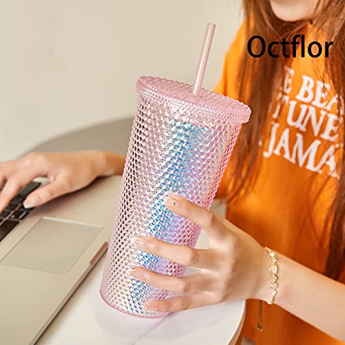 Octflor Double-Wall Insulated Tumbler With Straw&Twist-Off Lid 20 Ounce Travel Cup Iridescent #TOP5
