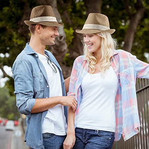 Forwe 4 Pack Straw Fedora Hat For Men Women Short Brim Trilby Hat Classic Panama Summer Beach Sun Hat (B-01) #TOP1