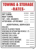 TOWING & STORAGE RATES... 24X18 Heavy Duty Indoor/Outdoor Plastic Sign