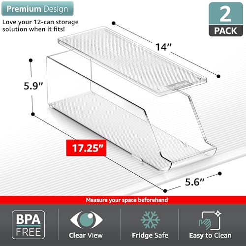 Sorbus Soda Can Organizer for Refrigerator Stackable Can Holder Dispenser with Lid for Fridge, Pantry, Freezer – Holds 12 Cans Each, BPA-Free, Clear Design, (2-Pack) - Image 3