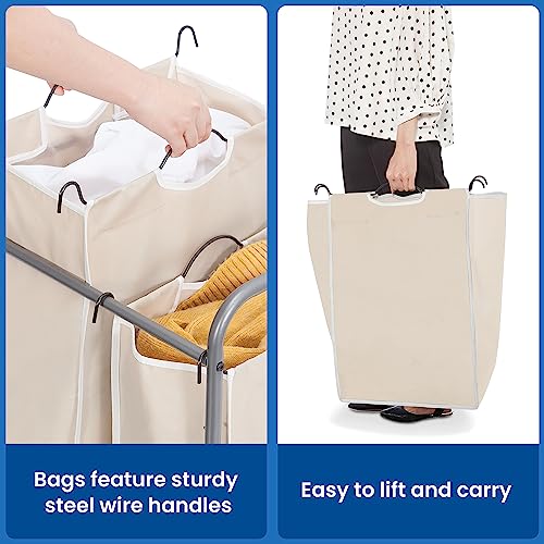 Image of STORAGE MANIAC Laundry Sorter 2 Section, 90 L Gal Laundry Hamper with Wheels, Clothes Basket Separator Sorter, 2 Bag Cart and Removable Bags for Closet, Dorm, Collage, Beige