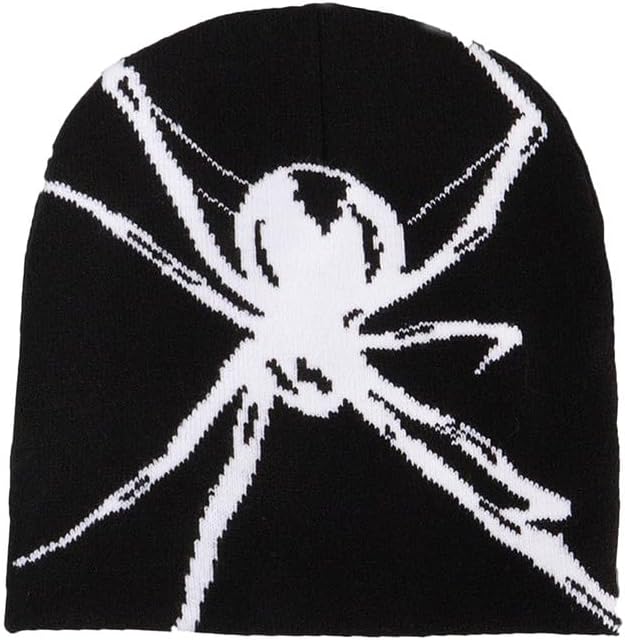 CORIRESHA Unisex Spider Beanie Y2k Graphic Knit Hat Winter Halloween Skull Cap