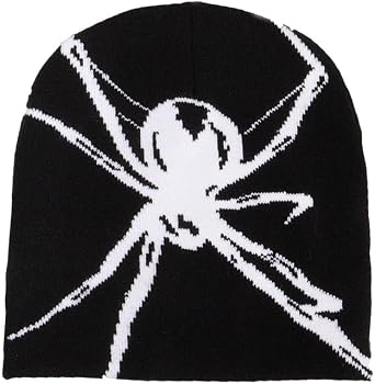 CORIRESHA Unisex Spider Beanie Y2k Graphic Knit Hat Winter Halloween Skull Cap