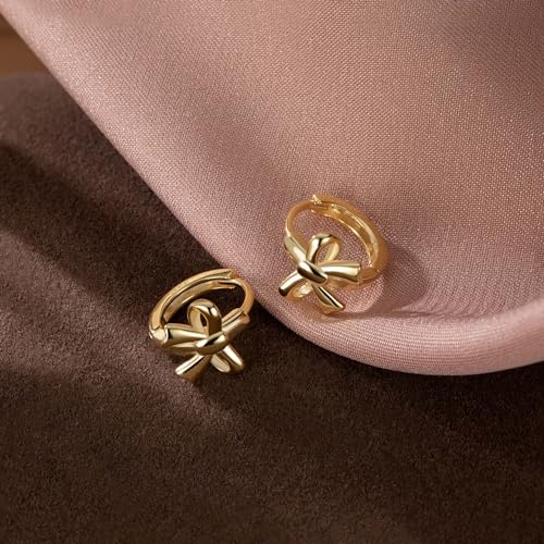 Image of Reffeer Solid 925 Sterling Silver Small Bow Hoop Earrings Huggie for Women Teens Bowknot Huggie Earrings