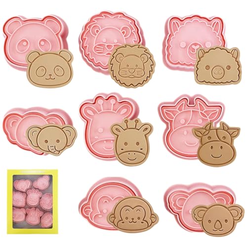 8PCS Cartoon Animal Cookie Cutters Set, Animal Plastic Cookie Stamps, Cute 3D Baking Molds for Biscuit, Fondant, Cheese, Chocolate,DIY Bakings Cake Fondant Pastry Baking Supplies