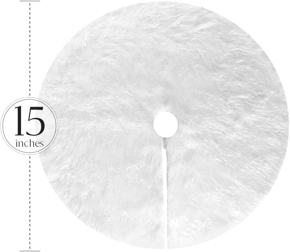 Mini Tree Skirt Small Christmas Tree Skirt White Snow Luxury Faux Fur - 15 inch Miniature Round Skirts for Tabletop/Under Xmas Tree Decorations (15 inch / 16 inches)