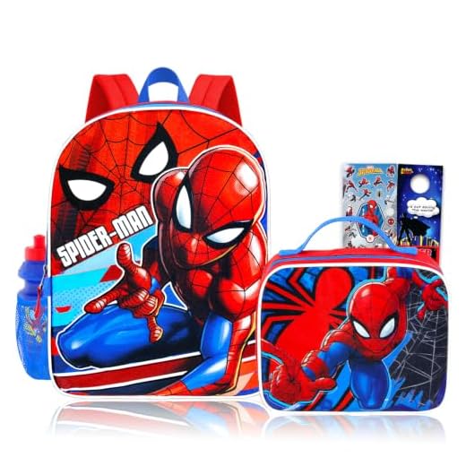 Marvel Spiderman Backpack With Lunch Box ~ 5 Pc Bundle With 15" Spiderman School Bag For Boys, Girls, Kids, Lunch Bag, Stickers, And More (Spiderman School Supplies)