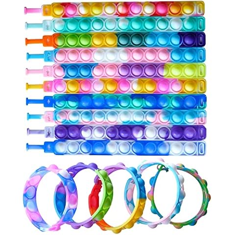 Pop Bracelet Set of 15 by Tilcare Chew Chew - 3D Pop Wristbands for Kids and Adults with Autism- Food Grade Silicone Sensory Fidget Toy Bracelets for Toddlers - Washable and Reusable Cover
