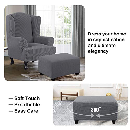H.versailtex Ottoman Cover Slipcover Rectangle Fit Length 29"-34" Footrest Sofa Slipcovers Stool Cover Footstool Protector Covers Feature Stretch Thick Soft Jacquard Fabric Removable Washable - Grey #TOP3